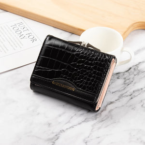 Leather Women's Wallet Female Short Retro Three-fold Folding Student Version Simple Multi-card Crocodile Pattern Coin Purse