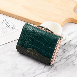 Leather Women's Wallet Female Short Retro Three-fold Folding Student Version Simple Multi-card Crocodile Pattern Coin Purse