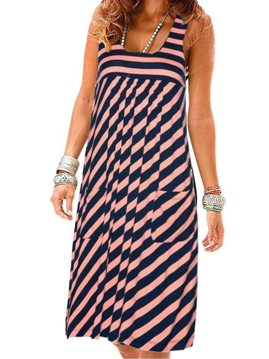 Fashion striped dress  summer dress  loose simple sleeveless dress women&#39;s clothing