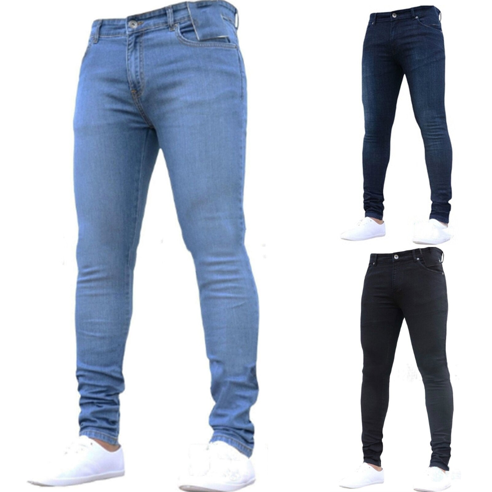 Mens Pants High Waist Zipper Stretch Jeans Casual Slim Trousers Male Oversize Pencil Pants Denim Skinny Jeans For Men