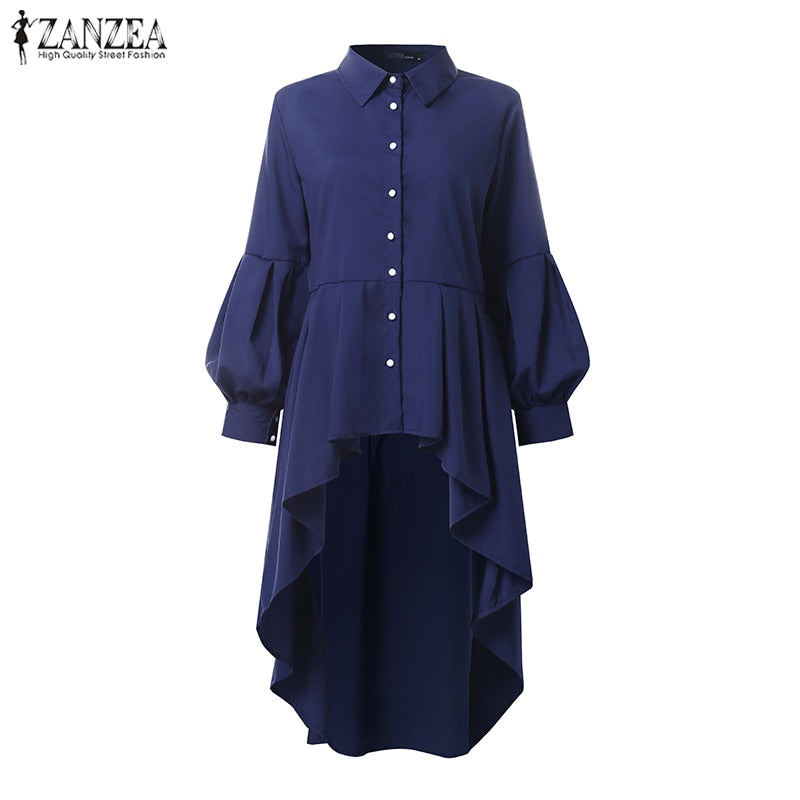 Fashion Asymmetrical Tops Women's Spring Shirts ZANZEA 2023 Casual Lantern Sleeve Shirt Female Button Lapel Blusas