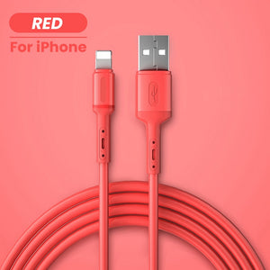 USB Cable For iPhone 12 11 Pro Max X XR XS 8 7 6 6s 5 5s Fast Data Charging Charger USB Wire Cord Liquid Silicone Cable 1/1.5/2M