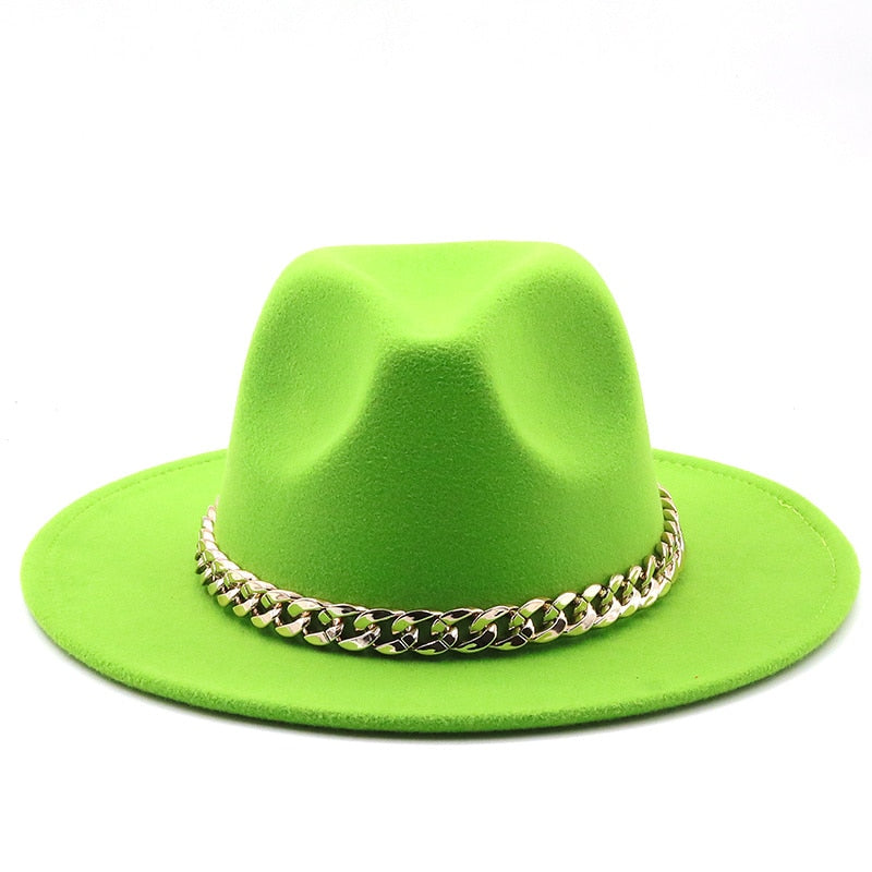 Simole fedora hüte frauen männer breite krempe Dicken gold kette band gefilzt hüte jazz kappe winter herbst panama kamel weiß frauen hüte