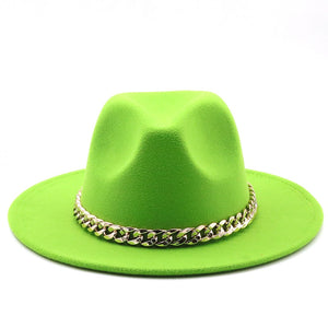 Simole fedora hüte frauen männer breite krempe Dicken gold kette band gefilzt hüte jazz kappe winter herbst panama kamel weiß frauen hüte