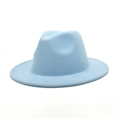 men fedora unisex solid color fedora hat women&#39;s 21-color wide brim jazz top hat autumn winter British retro Panama hat