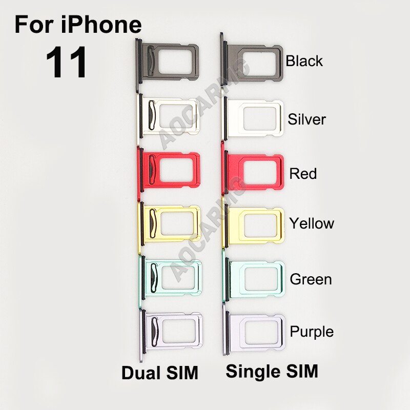 Aocarmo For iPhone 11 Single / Dual Metal Plastic Nano Sim Card Tray Slot Holder Replacement Parts