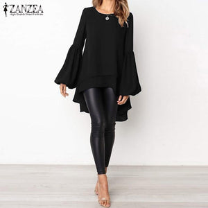 Fashion Puff Sleeve Tops Women's Asymmetrical Blouse 2023 ZANZEA Elegant Layered Blusas Female Casual Blusas  Tunic