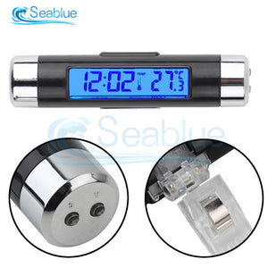 2 in 1 Car Auto Thermometer Clock Calendar LCD Digital Display Screen Clip-on Digital Blue Back Light Automotive Accessories