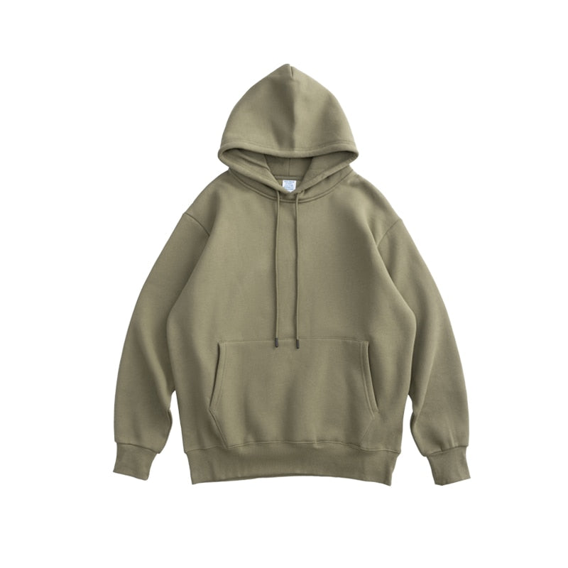 INFLATION Solid Color Fleece Hoodies Men Winter Thick Warm Hooded Sweatshirts Unisex Blank Pullovers