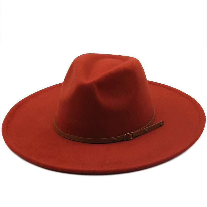 New color Fedora winter hat top concave-convex water drop 9.5cm brim male and female felt jazz watermelon red шляпа женская