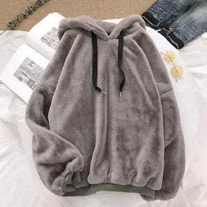 Winter Fashion Sweet And Velvet Warm Women&#39;s Hoodies Harajuku Korean Loose Casual Wool Flannel Pullover Sweatshirt