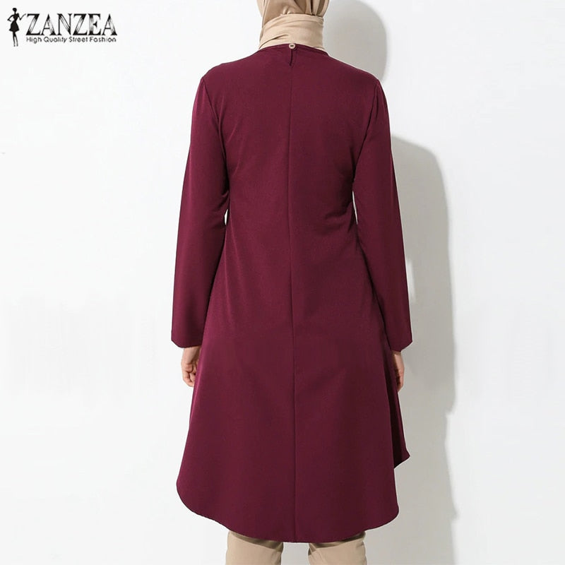 Women's Asymmetrical Blouse ZANZEA 2023 Vintage Muslim Long Shirt Casual Long Sleeve Blusas Female Button Tops  Tunic