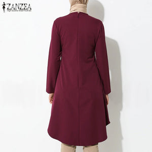 Women's Asymmetrical Blouse ZANZEA 2023 Vintage Muslim Long Shirt Casual Long Sleeve Blusas Female Button Tops  Tunic