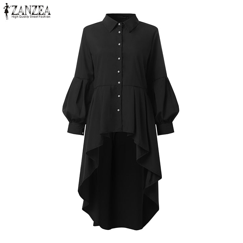 Fashion Asymmetrical Tops Women's Spring Shirts ZANZEA 2023 Casual Lantern Sleeve Shirt Female Button Lapel Blusas
