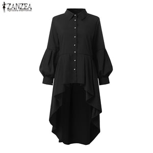 Fashion Asymmetrical Tops Women's Spring Shirts ZANZEA 2023 Casual Lantern Sleeve Shirt Female Button Lapel Blusas