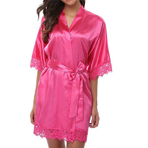 Silk Lace Dress Women&#39;s Sleepwear Mini Robe Half Sleeve Lace Bathrobe Sexy Lingerie Night Gown Thongs Nightdress