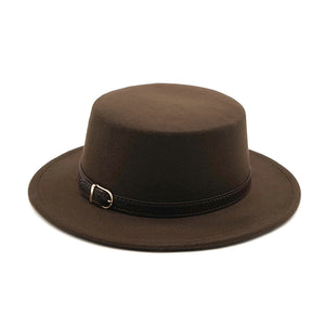 New Retro Winter Autumn women men Top hat Imitation Woolen Felt Fedora Hats Belt buckle Decorated ladies Boater Hat flat brim