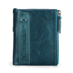 Fashion Genuine Leather Women Wallet Bi-fold Wallets Red ID Card Holder Coin Purse With Double Zipper Small Women&#39;s Purse 2022