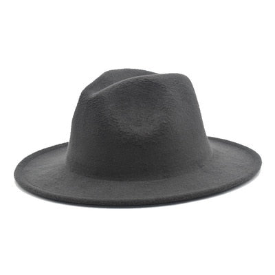 men fedora unisex solid color fedora hat women&#39;s 21-color wide brim jazz top hat autumn winter British retro Panama hat
