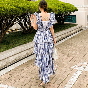 Leisurely Vacation Bohemia Dress 2022 Summer Sexy V-Neck Sleeveless Decoration Ruffled Cascading Loose Hem Women&#39;s Dresses
