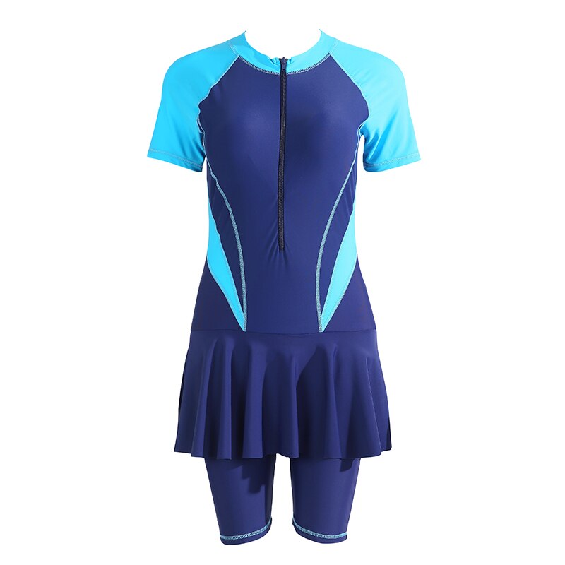 Trisass 2020 New Women&#39;s One Piece Skirt Swimwear Plus Size Sport Bodysuit Short Sleeve Pants Surf Suit With Zipper Swimsuit