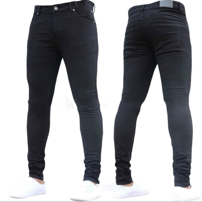 Mens Pants High Waist Zipper Stretch Jeans Casual Slim Trousers Male Oversize Pencil Pants Denim Skinny Jeans For Men