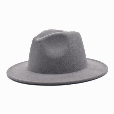 men fedora unisex solid color fedora hat women&#39;s 21-color wide brim jazz top hat autumn winter British retro Panama hat
