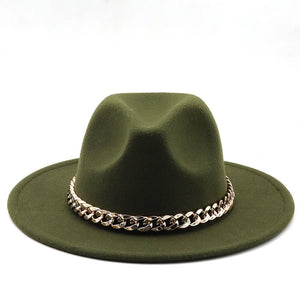 Simole fedora hüte frauen männer breite krempe Dicken gold kette band gefilzt hüte jazz kappe winter herbst panama kamel weiß frauen hüte
