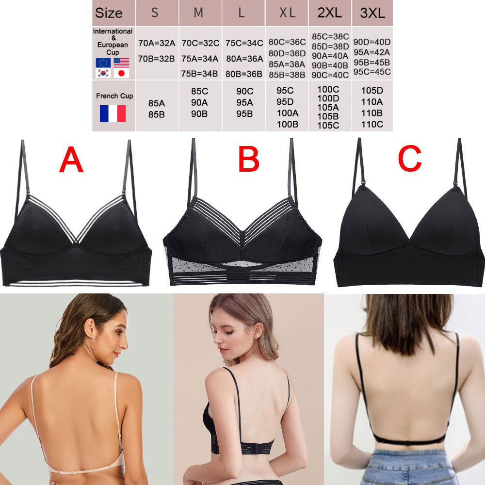Sexy Backless Bra Lace Deep U Low Back Bralette Thin Cup Brassiere Halter Soft Seamless Elastic Underwear Tank Tops Encaje Mujer