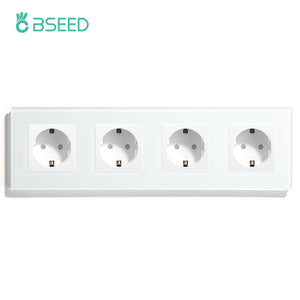 BSEED EU Standard Single Power Socket Touch Switch Crystal Panel USB Double Outlet Triple Wall Sockets Mounted Quadruple Sockets