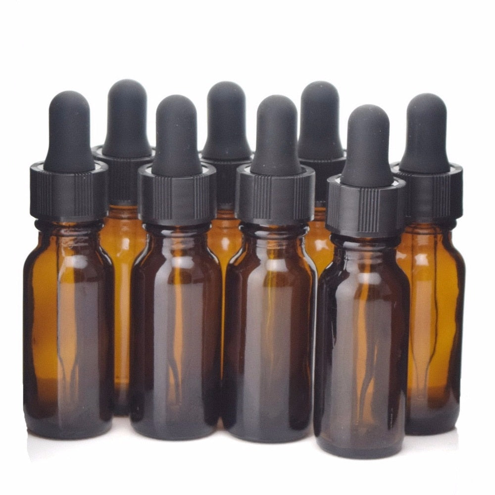 8pcs 15ml Vape Juice Bottle Empty Refillable Amber Glass Dropper Pipette Essential Oils Chemistry Lab Chemicals Reagent E Liquid