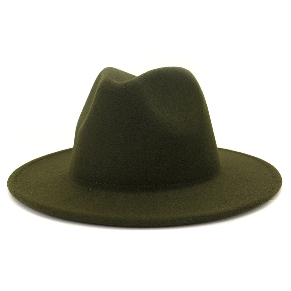 men fedora unisex solid color fedora hat women&#39;s 21-color wide brim jazz top hat autumn winter British retro Panama hat