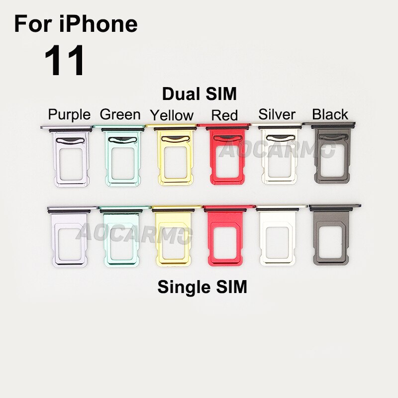 Aocarmo For iPhone 11 Single / Dual Metal Plastic Nano Sim Card Tray Slot Holder Replacement Parts