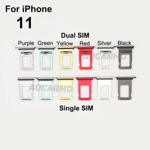 Aocarmo For iPhone 11 Single / Dual Metal Plastic Nano Sim Card Tray Slot Holder Replacement Parts