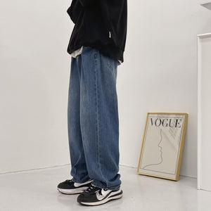 Korean Wide-leg Jeans Men's Fashion Retro Casual Straight Jeans Men Streetwear Wild Loose Hip-hop Denim Trousers Mens S-XL