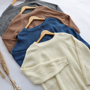 Korean Fashion Ladies Full Sleeve Women Knitting Sweater Solid O-Neck Pullover And Jumper Loose Sweater Hot Sale S80209Q