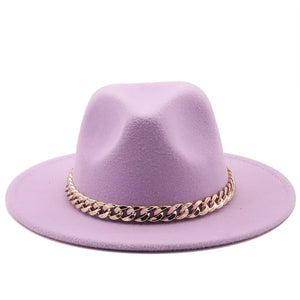Simole fedora hüte frauen männer breite krempe Dicken gold kette band gefilzt hüte jazz kappe winter herbst panama kamel weiß frauen hüte