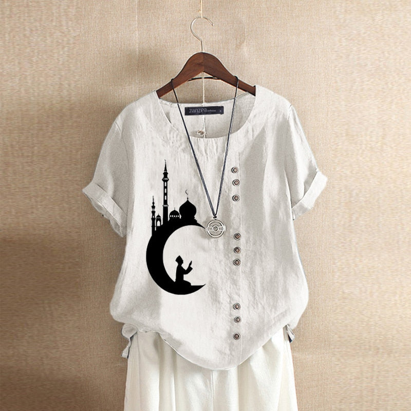 Summer Embroidery Tops Kaftan Women's Blouse 2023 ZANZEA Short Sleeve Tee Shirts Female O Neck Blusas  Casual Tunic