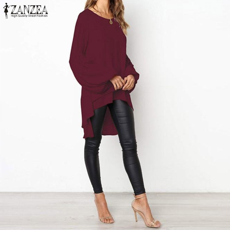 2023 ZANZEA Fashion Puff Sleeve Tops Women's Asymmetrical Blouse Elegant Casual Layered Blusas Female Blusas  Tunic