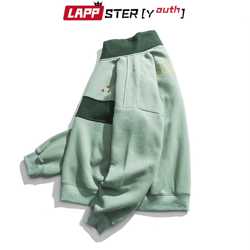 LAPPSTER-Youth Harajuku Patchwork Turtleneck Hoodies 2022 Pullover Mens Color Block Korean Fleece Sweatshirts Streetwear Clothes