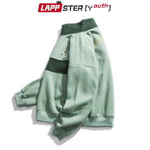 LAPPSTER-Youth Harajuku Patchwork Turtleneck Hoodies 2022 Pullover Mens Color Block Korean Fleece Sweatshirts Streetwear Clothes