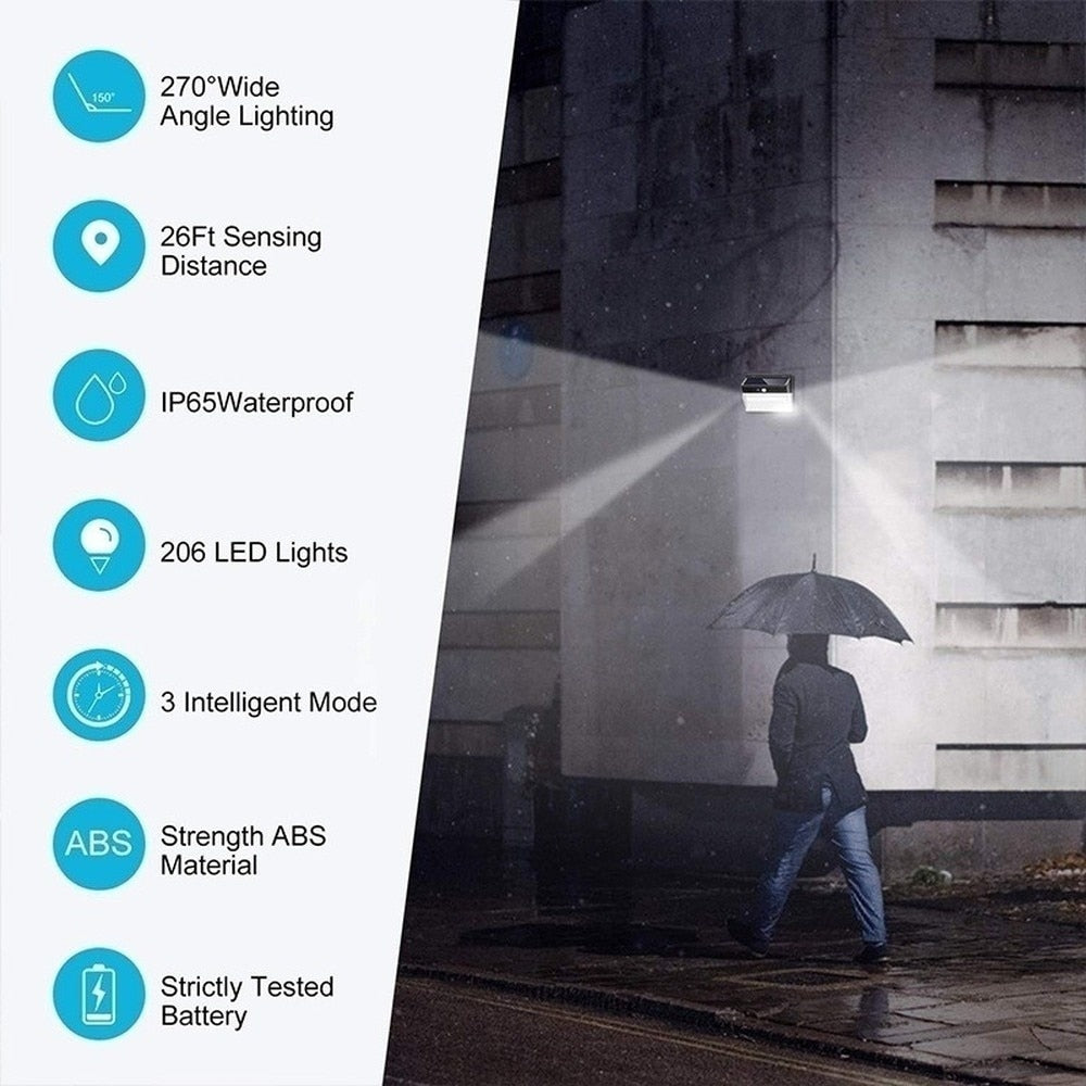 208LED Solar Lights Outdoor Super Bright  3 Modes Motion Sensor Light with 270 Wide Angle Wall Solar Light Security Lighting