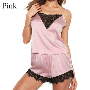 Women Pajamas Sexy Lace Pijama Nightie Sleepwear Home Clothes Tops and Shorts Women&#39;s Silk Pajamas Solid Color Pajama Set Women