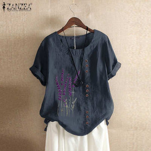 Summer Embroidery Tops Kaftan Women's Blouse 2023 ZANZEA Short Sleeve Tee Shirts Female O Neck Blusas  Casual Tunic