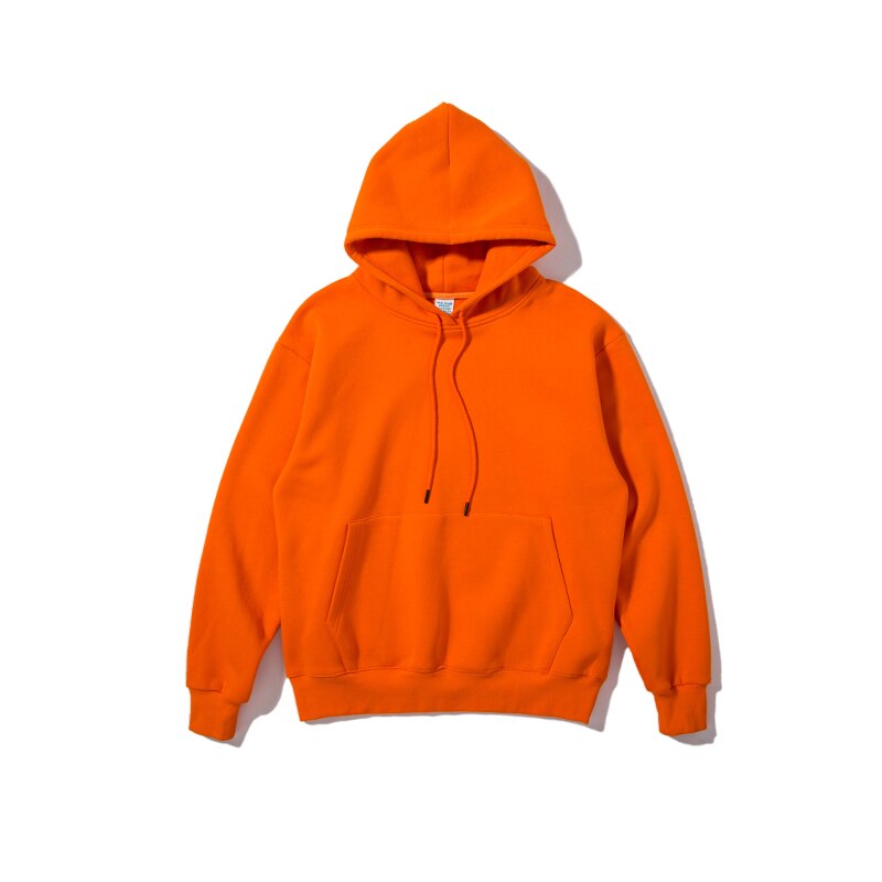INFLATION Solid Color Fleece Hoodies Men Winter Thick Warm Hooded Sweatshirts Unisex Blank Pullovers