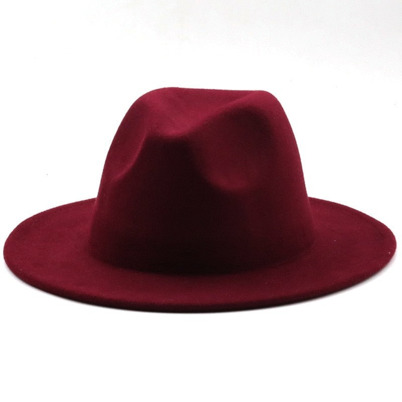 New British Style winter Child wool solid Classic fedoras cap Boy Girls panama jazz hat Big Wide Brim Big black Fedoras 52-54CM