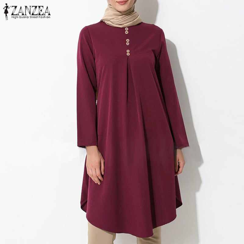 Women's Asymmetrical Blouse ZANZEA 2023 Vintage Muslim Long Shirt Casual Long Sleeve Blusas Female Button Tops  Tunic