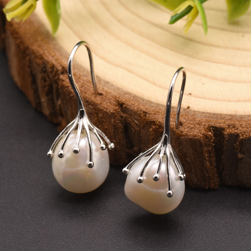 Natural baroque pearl earrings high quality niche earrings retro earrings zircon 925 silver high quality wholesale