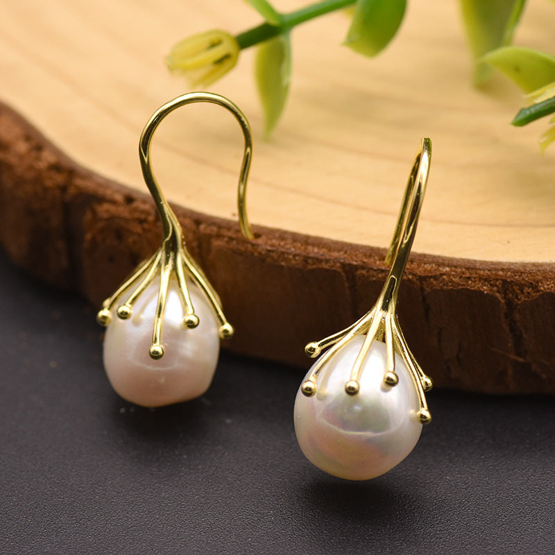 Natural baroque pearl earrings high quality niche earrings retro earrings zircon 925 silver high quality wholesale