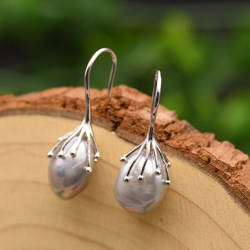 Natural baroque pearl earrings high quality niche earrings retro earrings zircon 925 silver high quality wholesale